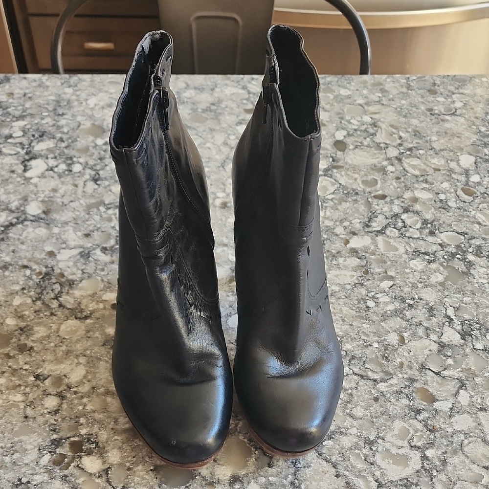 Guess by Marciano Black Leather Ankle Booties with Side Zip